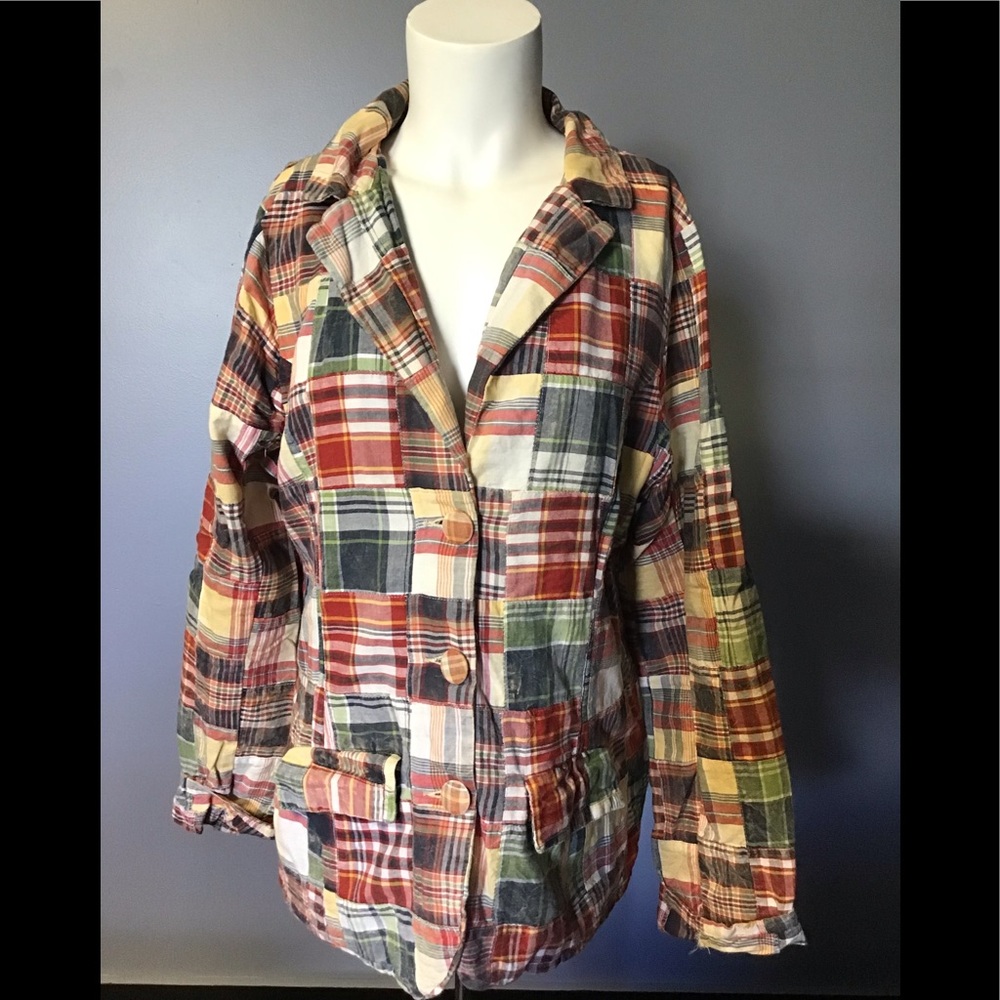Womens Passport Plaid button up long sleeve shirt